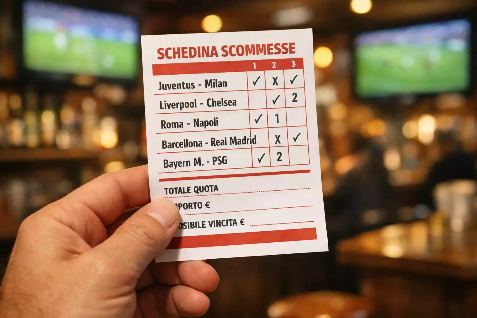 Schedina multipla con pronostici calcistici