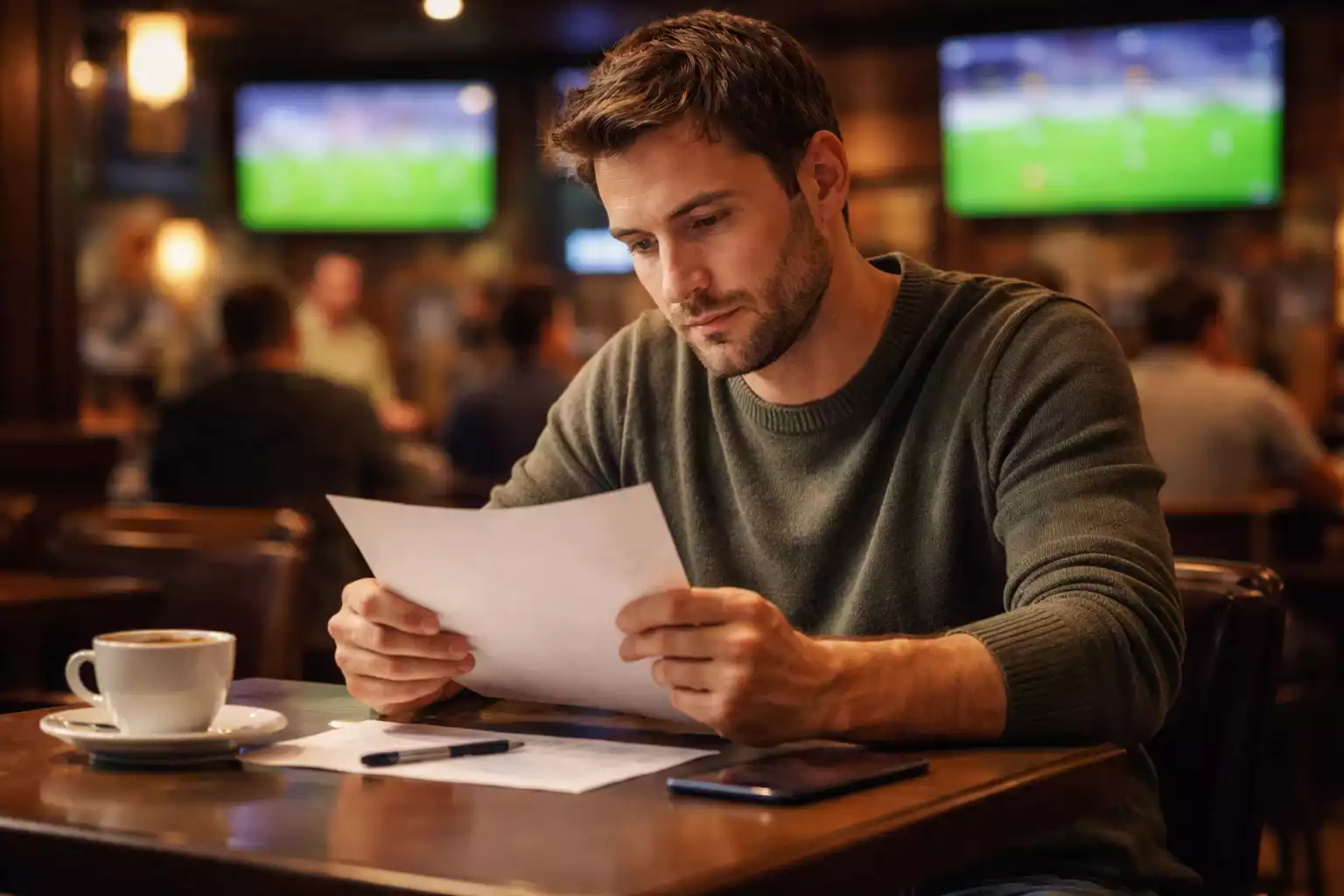 Scommettitore pensieroso davanti a una schedina