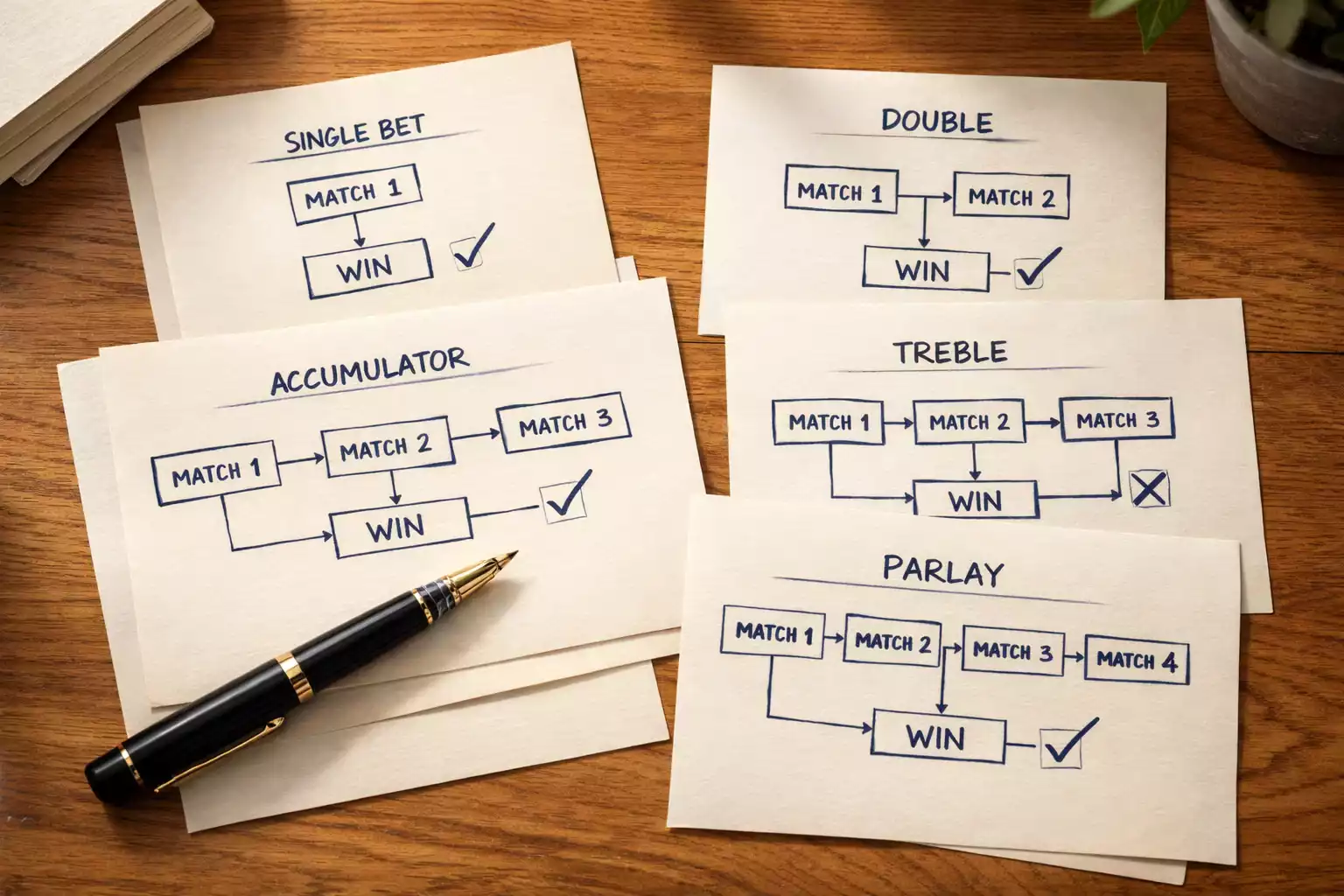 Foglio con schemi di combinazioni per scommesse calcio e penna